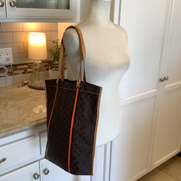 Cole Haan Brown Market Shopping Tote Bag Leather Double Straps - Picture 3 of 7